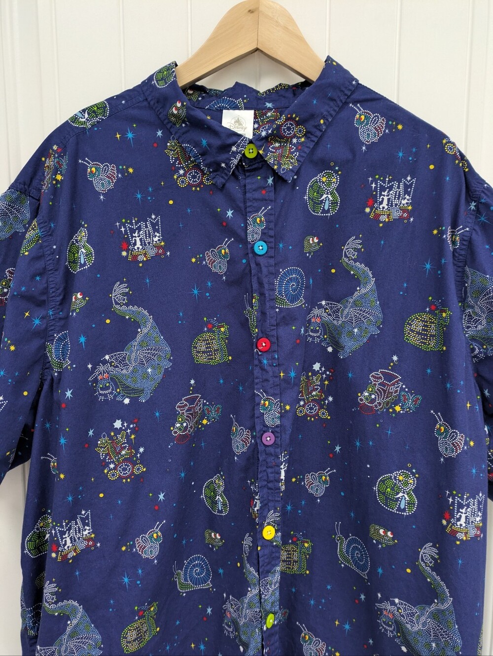 Disney Main Street Electrical Parade Men's Navy Shirt with Colorful Buttons